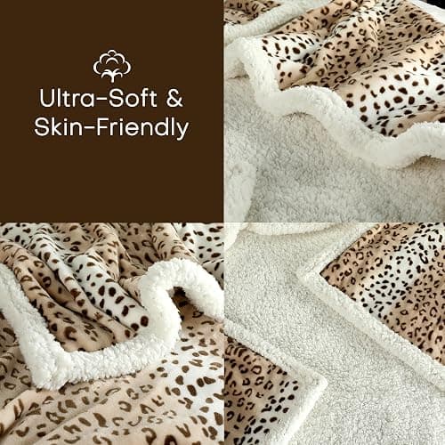 Electric Heated Blanket Full Size 72"x84" - Microplush & Sherpa Fabric Dual-Sided, 6 Heat Settings & 10 Hours Auto Off, Cozy Warming Throw for Office or Bed, Machine Washable, Beige Leopard Print thumbnail 4