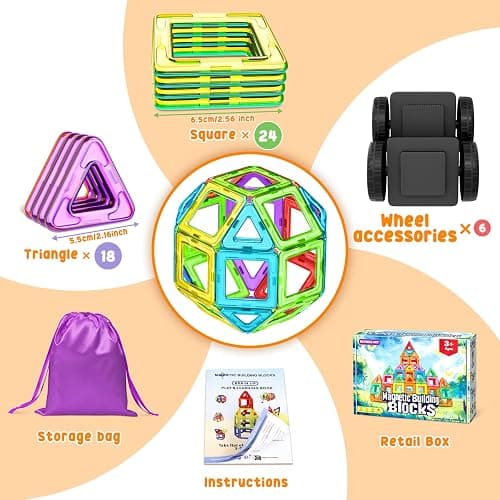 COOLJOYA Magnetische Bausteine, Magnetspiel STEM Magnetbausteine, Montessori Spielzeug ab 3 Jahre, Magnete Kinder ab 3 4 5 Jahre Kinder Jungen und Mädchen, 50 Teile Magnetbausteine thumbnail 5