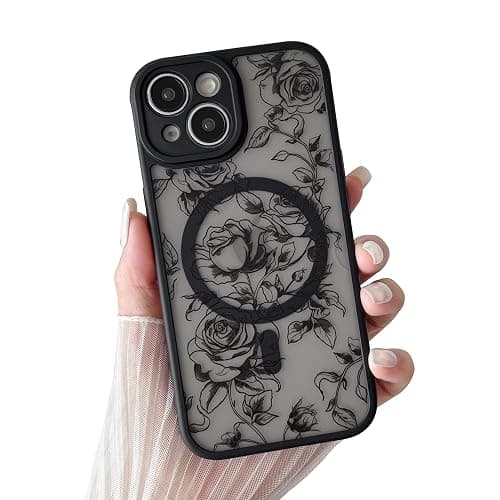 XIZYO Magnetic Case for iPhone 13, Floral Flower Cute Aesthetic Case [Compatible with Magsafe] for Women Girls Rose Pattern Slim TPU Bumper Shockproof Protective Cover, Branch Rose/Black thumbnail 7