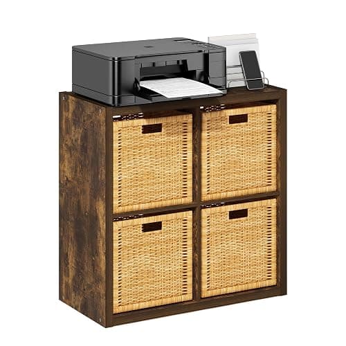 Furinno Cubicle 4-Cube Book Shelf, Extra Thick Frame Bookshelf, Amber Pine | 14.6" x 30" x 30", Reversible Bookcase with Open Back, for Living Room, Bedroom, Home Office - Image 1