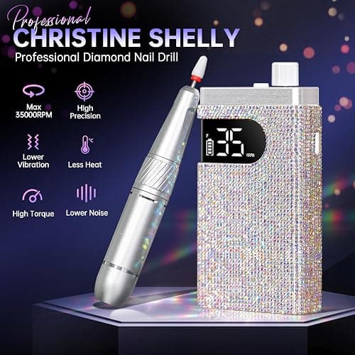 CHRISTINE SHELLY Rechargeable 35000RPM Nail Drill Sparkling Portable Professional Electric Nail File with 12 Drill Bit for Acrylic/Gel Nails Professional Nail Tools for Manicure Pedicure, Glitter thumbnail 2
