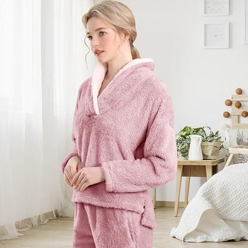 BOSECETA Fluffy Pajamas for Women Set Soft Comfy Fleece Pjs Pullover Pants Loose Plush 2 Piece Sleepwear Fuzzy for Winter thumbnail 2