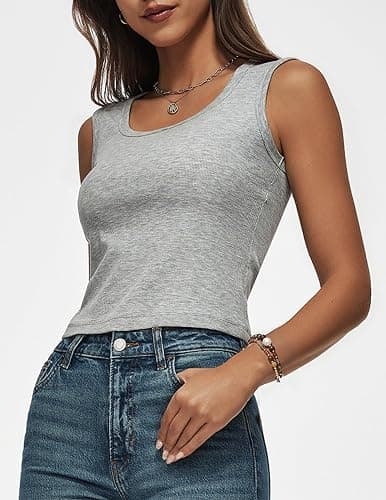 Women Wide Strap Ribbed Cropped Tank Tops 2026 Summer Trendy Crop Top Tight Fit Basic Sleeveless Camisole thumbnail 3