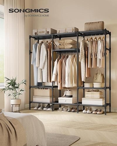 SONGMICS Clothes Rack,72 Inch Large Capacity Portable Closet, Heavy Duty Wardrobe Closet Organizer with Hanging Rails and Shelves, Total Load 330 lb, Easy Assembly, for Bedroom, Black URDR211B01 thumbnail 3