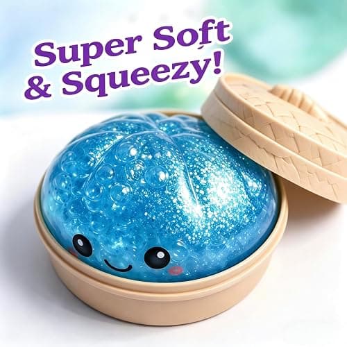 Glitter Dumpling Squishy Soft TPR Squeeze Toy, Slow Rising Stress Relief Fidget, Cute Bao Bun Desk Decor, Handheld Relaxation Toy for Office Home Adults (Blue (Beads)) thumbnail 4