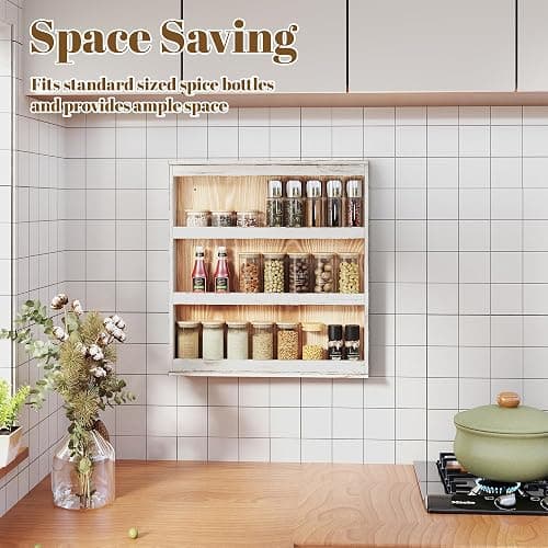 Nisorpa 3 Tier Spice Rack Wall Mount, 19.68 x 3.35 x 21.25 Inches | Rustic Burnt Wood Wall Hanging Spice Rack Kitchen Spice Storage Shelf for Seasoning Jars or Condiment Bottles thumbnail 5