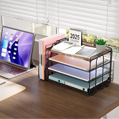 gianotter 4-Tier Paper Organizer With Magazine Holder, Desk Organizers and Accessories, Desk Accessories & Workspace Organizers, File Organizer for Office Supplies Storag (Wood, 4-Tier) thumbnail 2