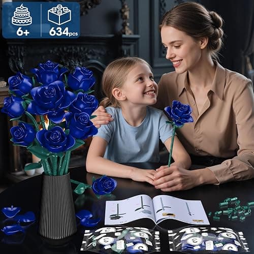 Flower Bouquet Building Block Set – 634PCS Blue Rose Flower Brick Kit for Adults & Kids, DIY Eternal Flower Gift for Valentine’s Day, Mother’s Day, Christmas, Home or Office Decoration Display thumbnail 4