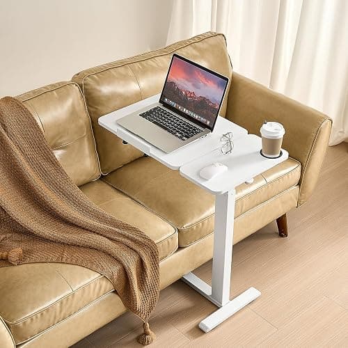 VEVOR Overbed Table, Mobile Bed Side Table with Flip Desktop and 4 Hidden Wheels, Height & Angle Adjustable Rolling Laptop Desk with Cup Holder, Portable Over Bed Desk for Home, Office, Study, White thumbnail 2