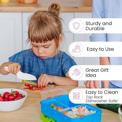 Zulay 3-Piece Kids Knife Set for Real Cooking & Baking - Toddler Knives for Cutting Fruits, Veggies, & Cake - Children’s Montessori Knife with Serrated Edges - Safe & Fun Lettuce Knife (Pink) thumbnail 8