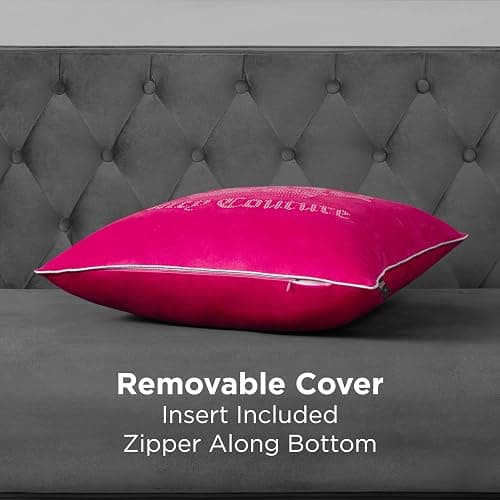 Juicy Couture Square 1-Piece Living Room and Bedroom Décor, Premium Throw Pillow, 20"x20", Hot Pink Rhinestone Crown thumbnail 4