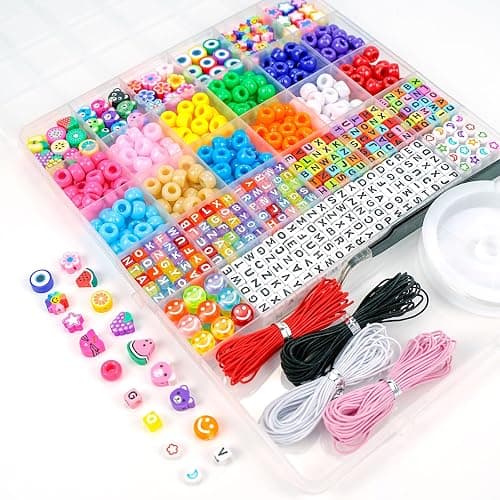 Dowsabel Bracelet Making Kit, Beads for Bracelets Making Pony, Kandi, Polymer Clay, Smile Face & Letter Beads for Jewelry Making, DIY Arts and Crafts Gifts Toys for Girls Age 6-12 thumbnail 2