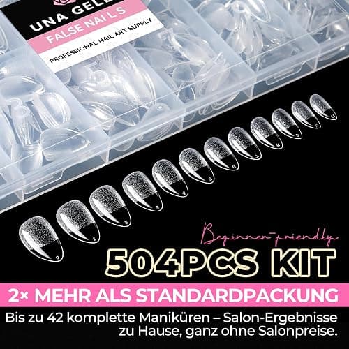 UNA GELLA Kurze Mandel Nail Tips, 504 Stück Nageltips Almond Tips für Gelnägel Soft Gel Nagelspitzen Full Cover Nails Tips für Acrylnägel, Nagelkunst & DIY Nagelstudio zu Hause 12 Größen thumbnail 6