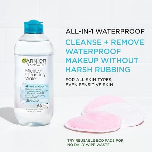 Garnier Micellar Water For Waterproof Makeup, Hydrating Facial Cleanser & Makeup Remover, Suitable for Sensitive Skin, Vegan, Cruelty Free, 13.5 Fl Oz (400mL), 1 Count thumbnail 2