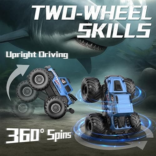 NQD® Monster Truck Toys, Waterproof 360°Rotate 4x4 RC Truck, Amphibious Remote Control Monster Trucks, 2.4GHz All Terrain Off-Road Pickup Toy RC Car for Gifts for Boys Kids Age 6 7 8 9 10 11 12+, Blue thumbnail 2