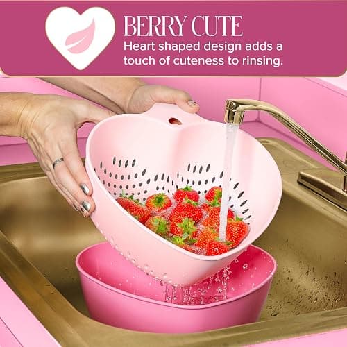 Paris Hilton Heart Bowl & Colander Set, Nesting 2-Piece Design with 3-Quart Capacity, Dishwasher Safe, Made without BPA, Pink thumbnail 2