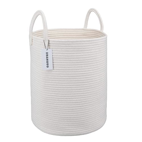 XUANGUO Cotton Rope Laundry Basket Hamper for Clothes Decorative Woven Storage Basket for Living Room Bedroom Boho Tall Rope Baskets for Blanket Toys Baby Nursery Hamper Bin Large white - Image 1
