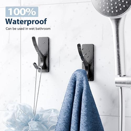 Josmimic Self Adhesive Towel Hooks: Extra Strong 13LB, Stainless Hook for Hanging Loofah, Towels, Coat, Bath Robe Bathroom Shower, Black, 4 Pack - Black - 4 Pack thumbnail 4