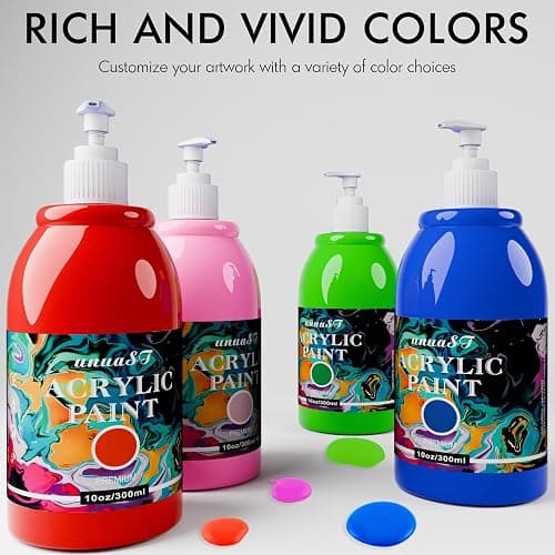 unuaST Acrylic Paint Sets for Adults, 14 Colors Large Bulk Acrylic Paints kits Rich Pigment Art Painting Supplies for Artists/Beginners, Paint Sets for Canvas with Pump, Color Wheel (10oz/300ml) thumbnail 5