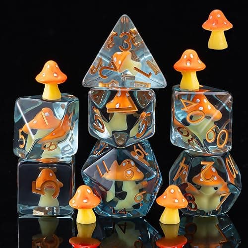 Mushroom Resin Dice Set,Polyhedral Dice Yellow Mushroom Inclusion Dice,RPG D&D Dice Set for Dungeons and Dragons MTG RPG Role Playing Games - Image 1