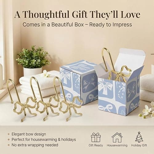 YanKiTour Bow Shower Curtain Hooks, 12 Pack Metal Decorative Rings, Rustproof Bow Knot Design for Bathroom Bedroom Living Room Baby Room Nursery Art Decor (Gold 2) thumbnail 5