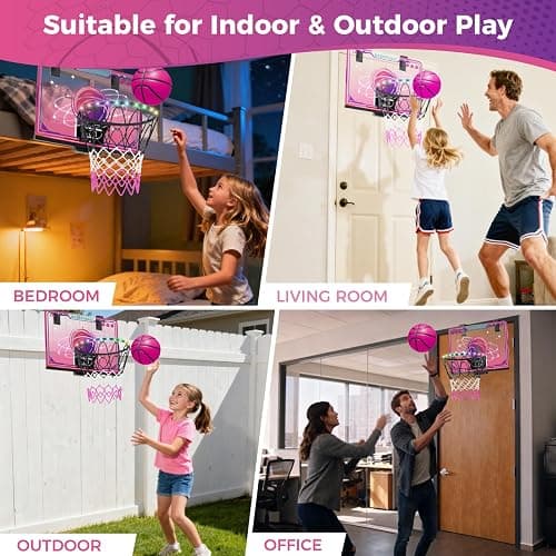 VATOS Basketball Hoop for Girls Indoor, LED Basketball Hoop with 7 Color Lights, Glowing Rim, Scoreboard & Remote Controller, Basketball Set Sports Toys Birthday Gifts for Girls Kids Teens 5-12 thumbnail 7