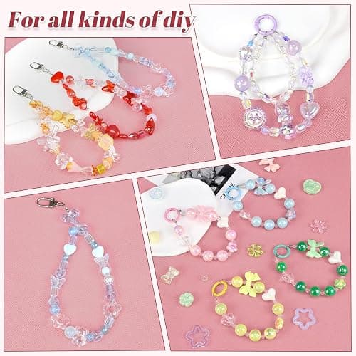 GUJOXILA Cute Acrylic Beads for Crafting Assorted Bead for Bracelet Keychain Phone Charm Jewelry Making Kawaii Flower Bow Heart Bracelet Beads 180g thumbnail 6