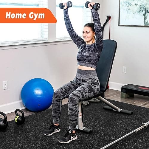 SUPERJARE 0.4'' Thick 24 Pcs 96 Sq Ft Rubber Top Exercise Equipment Mats, High Density EVA Foam Mats with Rubber Top, Interlocking Gym Flooring for Home Gym, Protective Workout Mat, Black/Grey thumbnail 2