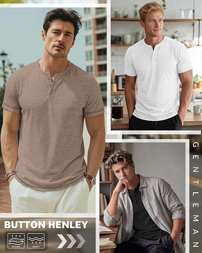 Huukeay 3 Pack Men's Big & Tall Henley Short Sleeve Shirts, Crew Neck Casual Button T-Shirts Summer Basic Tees Tops thumbnail 3