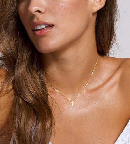 Foxgirl Gold Initial Necklaces for Women, Dainty Gold Letter Necklace Tiny A-Z Pendant Choker Necklace Trendy Cute Personalized Monogram Name Necklace Gold Jewelry Necklace for Women Gift - Gold - T thumbnail 2