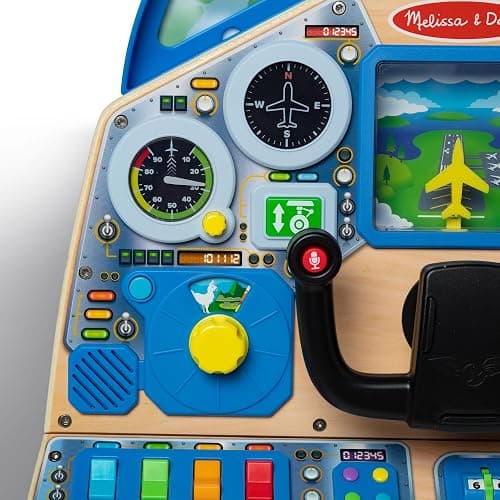 Melissa & Doug Jet Pilot Interactive Dashboard, Pretend Play Airplane Cockpit with Steering Yoke, Lights, Sounds, Buttons & Switches for Fidget Play, Wooden Toys for Kids Ages 3+ - FSC Certified thumbnail 6