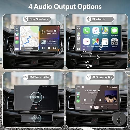 9" Wireless Apple Carplay Screen for Car, Portable Wireless CarPlay with Apple Car Play & Android Auto, OTA Updates, Backup Camera, GPS Navigation/Bluetooth 5.0/Mirror Link/Voice Control/AUX/FM thumbnail 4