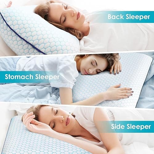 CushyOasis Memory Foam Pillows for Side, Back and Stomach Sleepers, Set of 2, Bed Pillow with Washable Cover and Breathable Mesh, Bed Pillow for Sleeping (Blue，Standard Size) thumbnail 7
