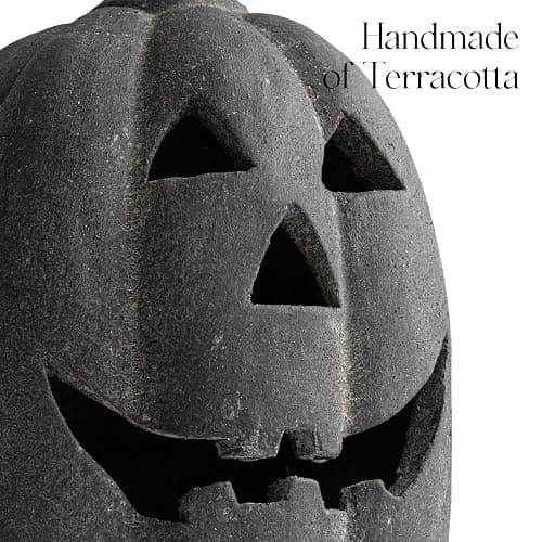 Halloween Decorations Outdoor - Fall Decor - 15" H Black Handmade Terracotta Jack O Lantern Pumpkin - Indoor Outside Gothic Festival House Centerpiece Decoration for Table Garden Living Room Mantel thumbnail 3