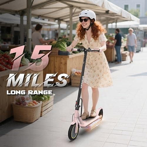 Electric Scooter, 500W/350W Motor & 10"/8.5" Solid Tires, Up to 19 MPH & 28/25/15 Miles Range, Foldable Commuter E Scooter for Adults & Teens with Dual Brake System, APP thumbnail 5