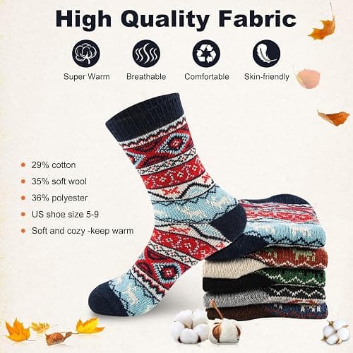 LKV 5 Pairs Wool Socks for Women - Cute Fuzzy Warm Colorful Crew Socks for Women Winter Christmas Stocking Stuffers Gifts thumbnail 5
