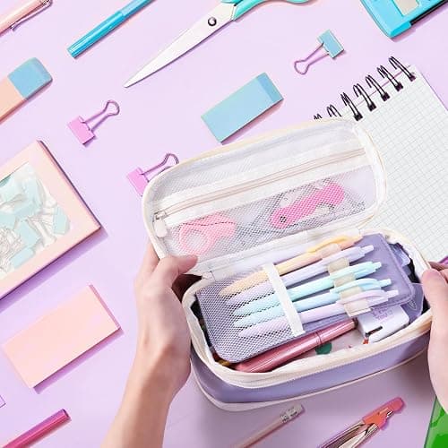 Janhavi Initial Large Capacity Premium Oxford Cute Aesthetic Pencil Case Pouch Bag Special School Supplies Colored Stationery Organizer Gifts for Girls, Women, Adults thumbnail 2