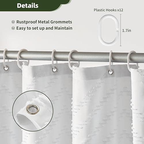 Siiluminisoy White Shower Curtain Fabric Boho Shower Curtain Cloth Textured Tufted Chevron Elegant Shower Curtains Waterproof for Bathroom 72" x 72" thumbnail 7