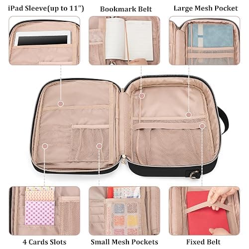Teamoy Journal Supplies Storage Case, Journal Supplies Holder with Detachable Pen Slots, Travel Organizer Holder for B5 Notebooks, Planner, Pens, Journal Supplies and Accessories, Black Quilted thumbnail 4
