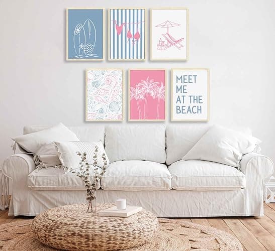 6Pcs Coastal Beach Surfing Wall Art Preppy Bikini Shells Painting Picture Wall Decor Summer Meet Me at the beach Poster Print Artwork for Living Room Bedroom Dining Room Bathroom Home Decoration - Poster - 10L"x 8W" thumbnail 3