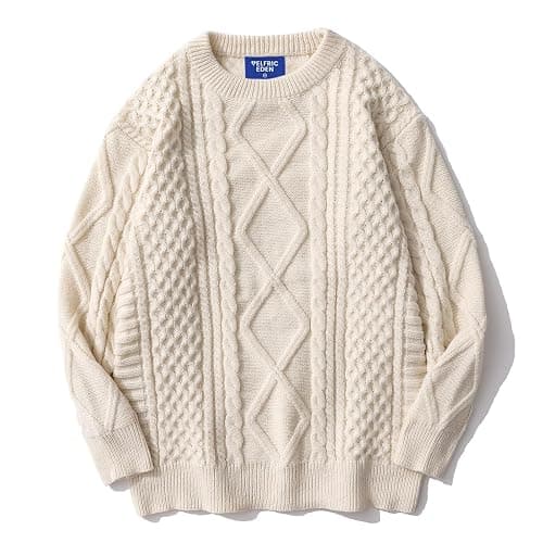 Aelfric Eden Oversized Knit Sweater Solid Vintage Pullover Sweater Unisex Woven Crewneck Knitted Tops - Khaki - X-Large - Image 1