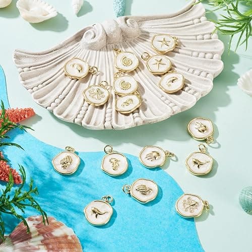 Cheriswelry 16Pcs 18K Gold Plated Sea Animal Charms Flat Round Enamel Alloy Pendants Ocean Summer Beach Craft Charms 17.5x15mm for DIY Bracelet Necklace Earring Jewelry Making thumbnail 5