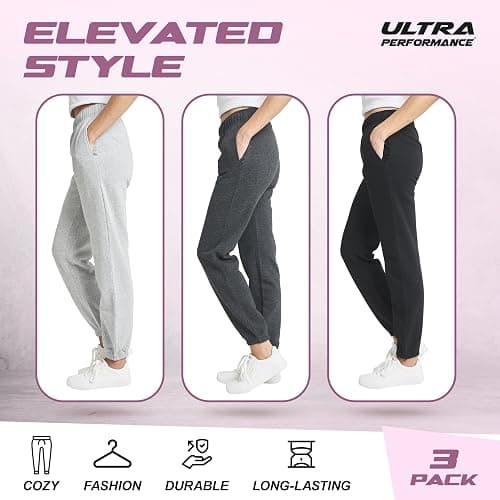 Ultra Performance Womens Sweatpants 3 Pack Cotton Joggers Women's Fleece Sweats Gym & Workout Pants for Women thumbnail 5