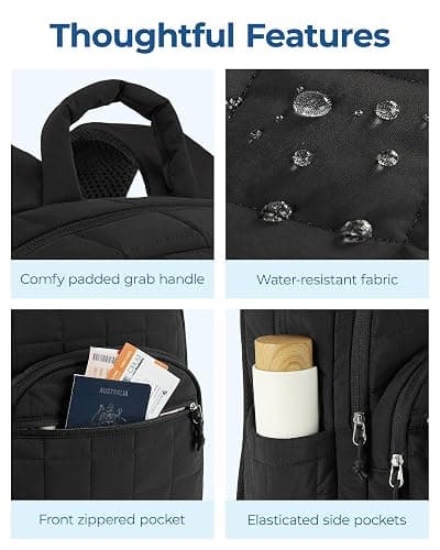 BAGSMART College Laptop Backpack, Travel Backpack for Women, Quilted Casual Daypack, Water-Resistant Bookbag for 15.6 Inch Laptop, Black thumbnail 9