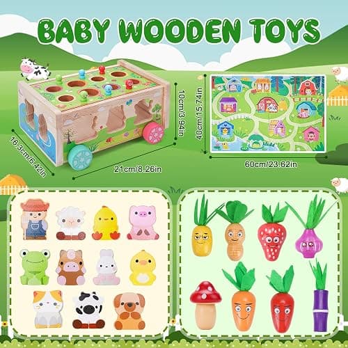 Toddler Montessori Wooden Farm Toys | Babies 12-18 Months Toy with Game Map for 1 2 3 Year Old Boys Girls | 1st First Birthday Gifts for 1-2 Years | Wood Learning Educational Toys Fine Motor Skills thumbnail 3