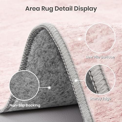 Valenrug 8x10 Area Rugs for Living Room, Large Washable Rug, Light Pink | Soft Low Pile, Thin & Lighweight Non Slip Carpet, Folable Stain Resistant Modern Indoor Floor Mat for Bedroom, Dining Room thumbnail 6