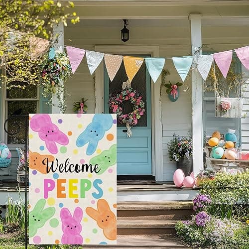 ZAEW Welcome Easter Colorful Dots Cute Bunny Watercolor Rabbits Spring Garden Flag Yard Flag 12x18 Inch Double Sided Small Mini Yard Outdoor Outside Holiday Decoration thumbnail 4