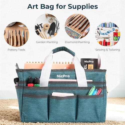 Nicpro Craft Organizer Art Bag, Tote Bag For Art Supply Storage, Portable Supply Organizers Caddy with Multiple Pockets, Craft Bag for Drawing, Scrapbooking, Journal, Sewing, School, Office Supplies thumbnail 6