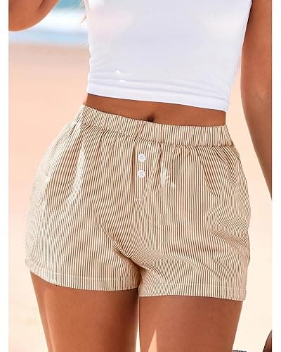 BTFBM Striped Boxer Shorts for Women 2025 Summer Y2k Vacation Beach Bottoms Lounge Sleep Pj Pajama Shorts Spring Clothes thumbnail 8