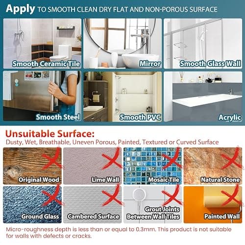TAILI Shower Caddy Suction Cup, Heavy Duty Bathroom Organizer, Removable Shelves for Inside Shower, Shampoo, Waterproof Suction Plastic Storage for Bathroom Accessories Holder, Frosted Clear thumbnail 6